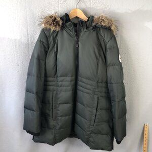 Arctic Expedition Coat Womens L Green Down Parka Hood Faux Fur Zip Winter Warm